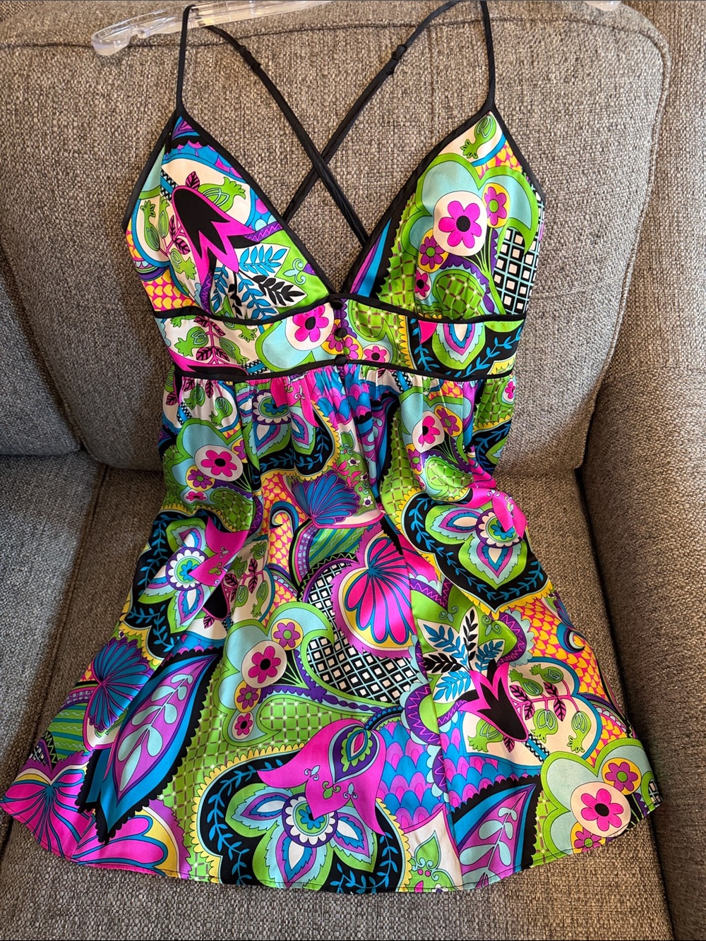 Vintage Y2K Boston Proper 100% silk  Psychedelic Paisley Sundress Large